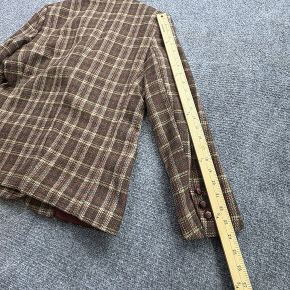 VTG EJE Blazer Jacket Womens 14 Brown Plaid Dark Academia 90s Wool Runs Small - Picture 16 of 16